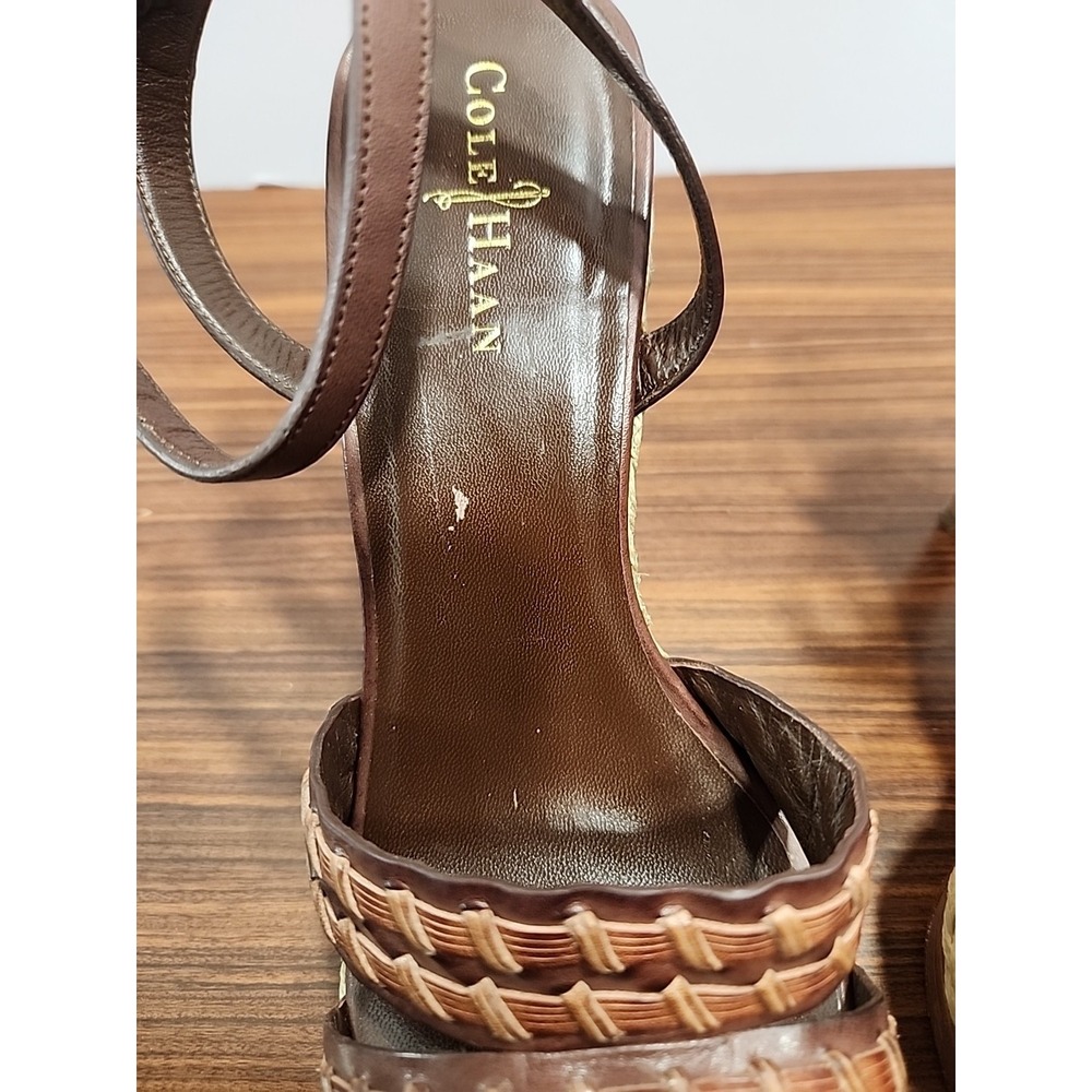Cole Haan Vanessa Air Brown Woven Leather Stiletto Heels Sandals 9.5 Ankle Strap - Picture 9 of 10